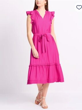 Market & Spruce Ella Poplin Flutter Sleeve Dress in Dark Pink - Large